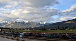 RMRX 8015/8019 backing their passenger train into a siding in the CN Jasper Yard. Looking southeast towards the South Jasper Range Mtns.
